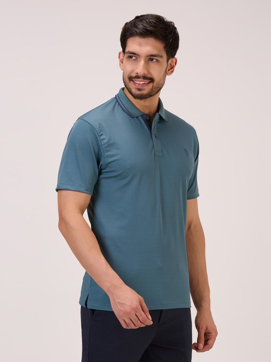 Golf Matte Self Checks Polo T-Shirt for Men in  Royal Green