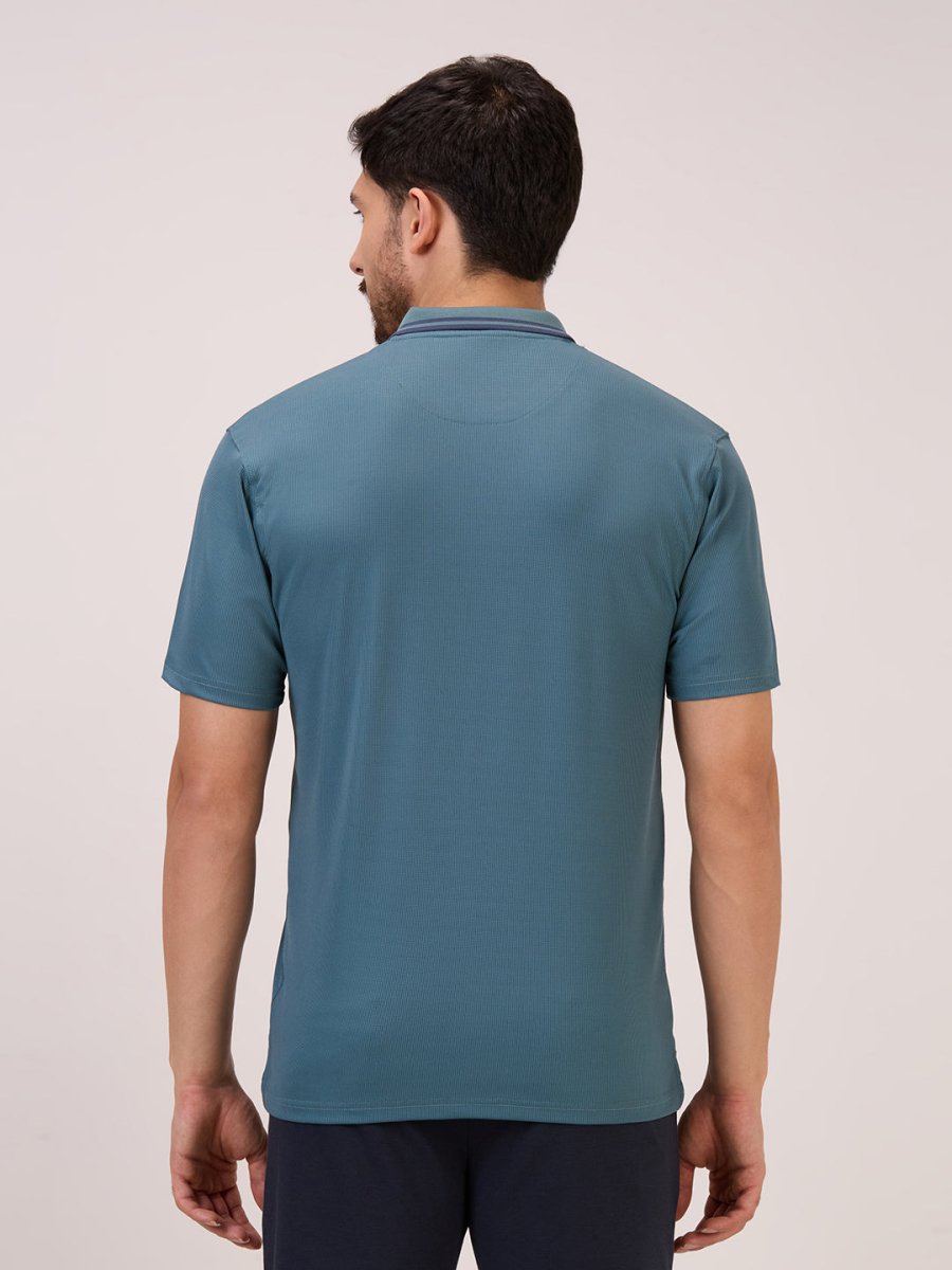 golf polo t shirt for men in royal green self check back view