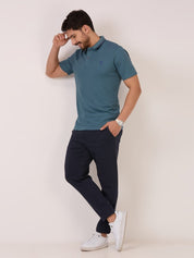 Golf Matte Self Checks Polo T-Shirt for Men in  Royal Green