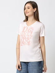 Women's Peach V-neck T-shirt