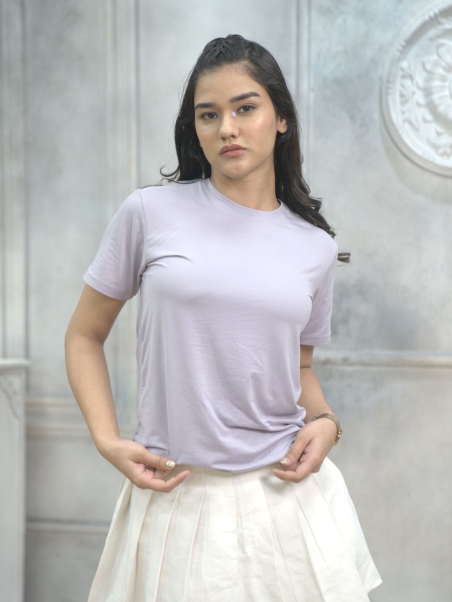 Lavender Round Neck Solid T-shirt Women