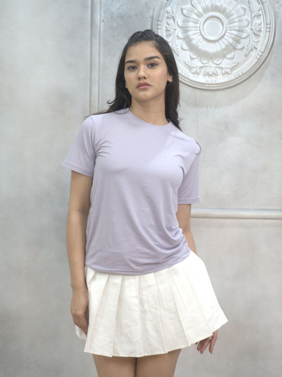 Lavender Round Neck Solid T-shirt Women