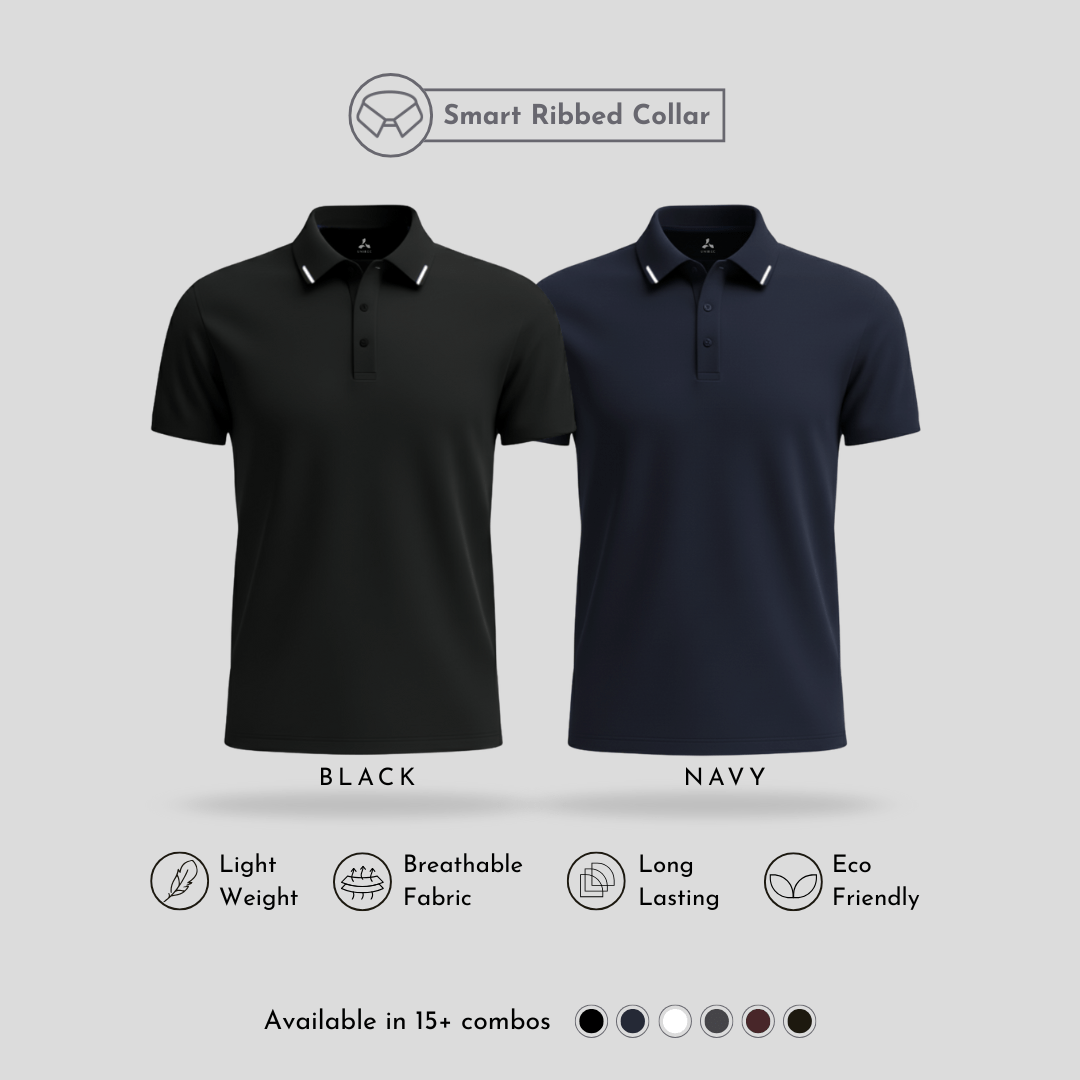 Matte Ultra Soft Polo T-Shirts Combo Pack with Tipping for Men – Black & Navy