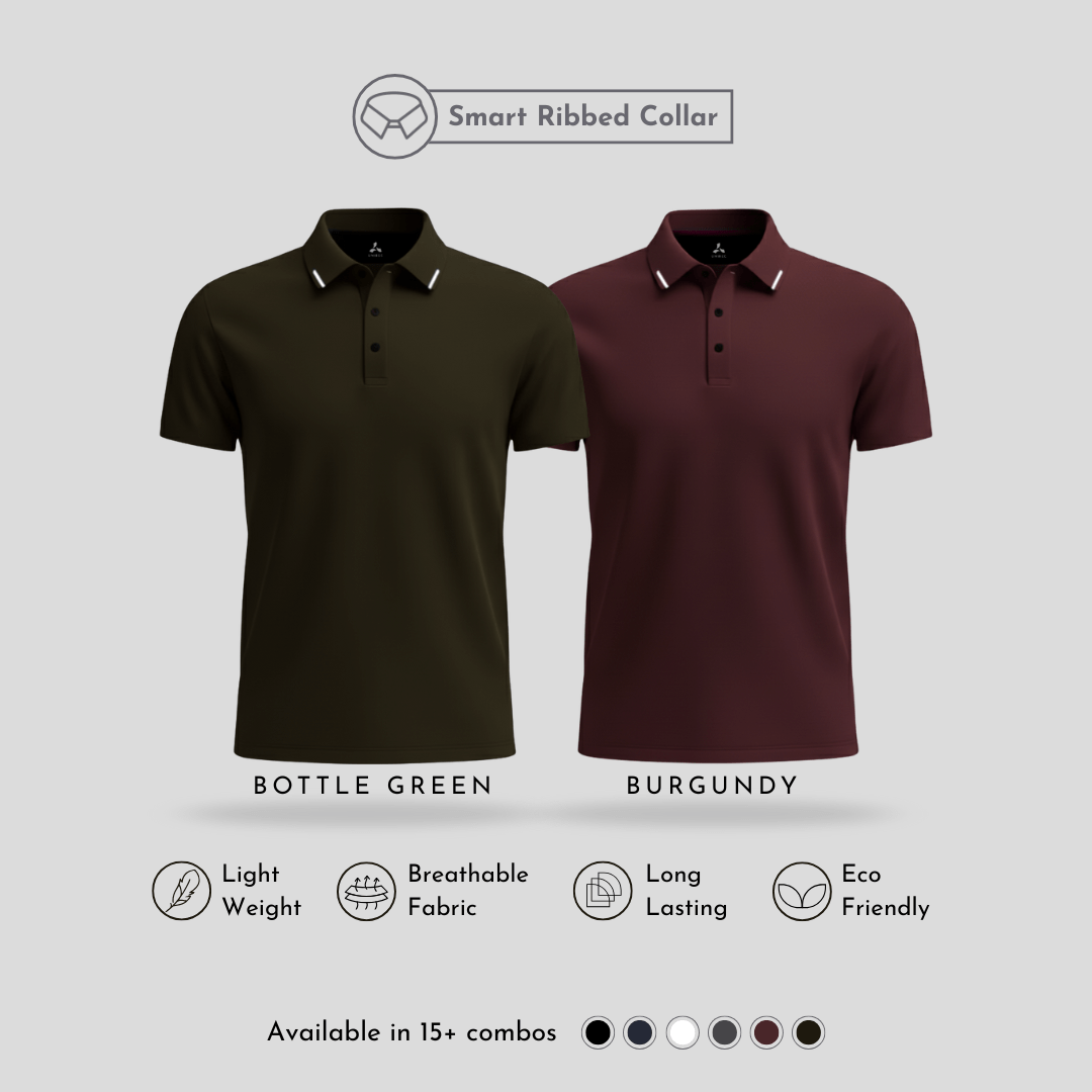 Matte Ultra Soft Polo T-Shirts Combo Pack with Tipping for Men – Bottle Green & Burgundy