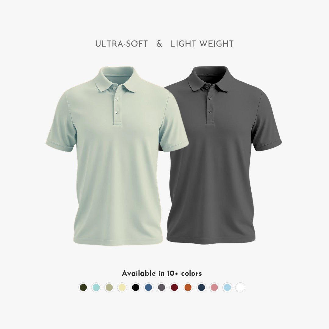 Men's Polo T-Shirt Combo Pack - Ultra Soft Matte Polo Neck in Aluminium & Grey