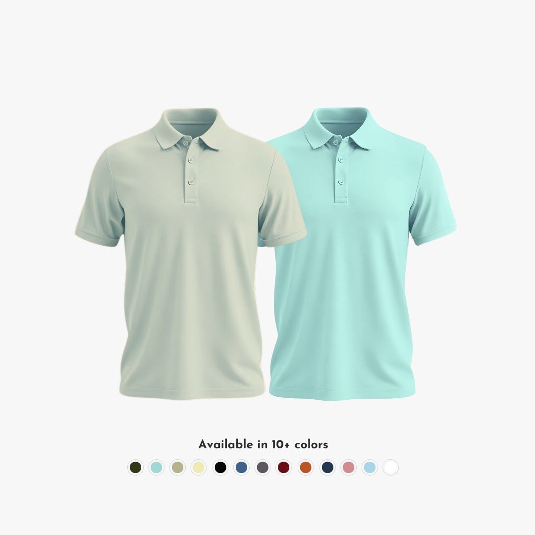 Ultra-soft Matte Polo men’s T-shirts in aluminium and mint, combo pack