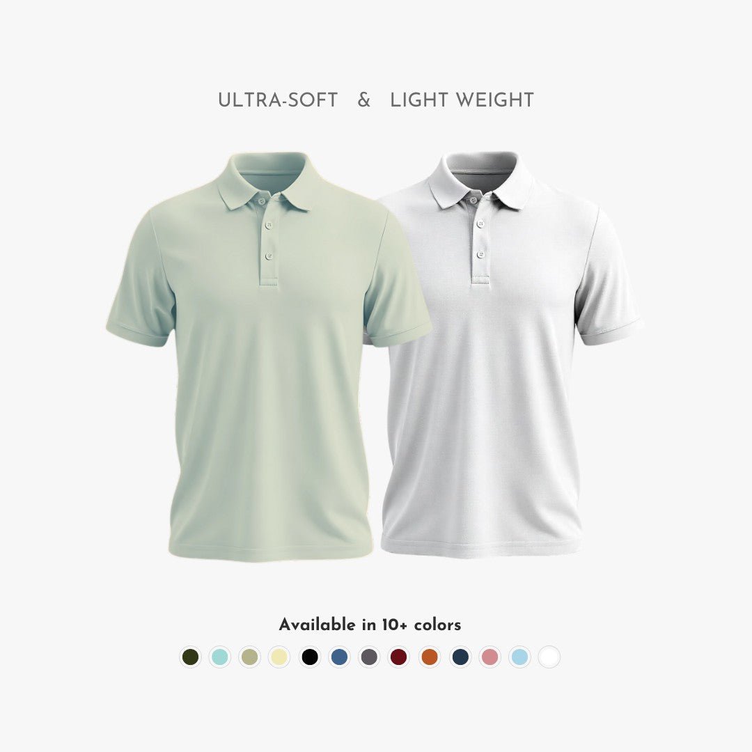 Matte Polo - Ultra Soft Combo Pack of 2 Men's Solid Aluminium & White T-shirts