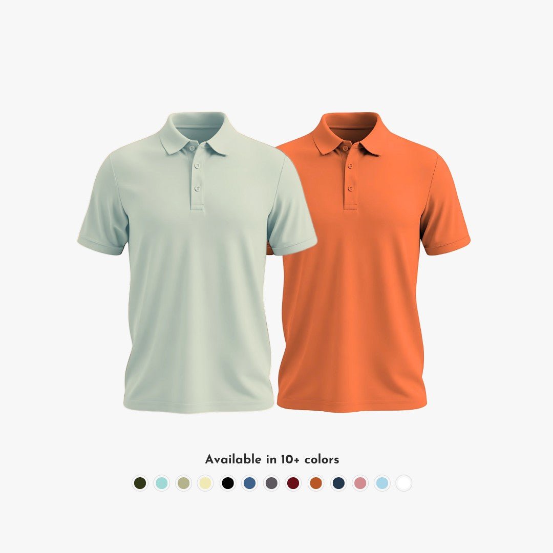 Men's Polo T-Shirt Combo Pack - Ultra Soft Matte Polo Neck in Aluminium & Wood Orange