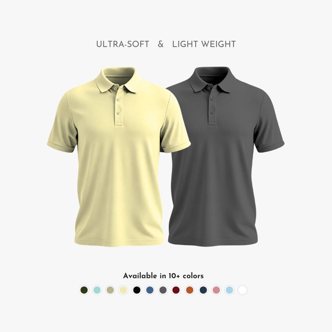 Men's Polo T-Shirt Combo Pack - Ultra Soft Matte Polo Neck in Beige & Grey