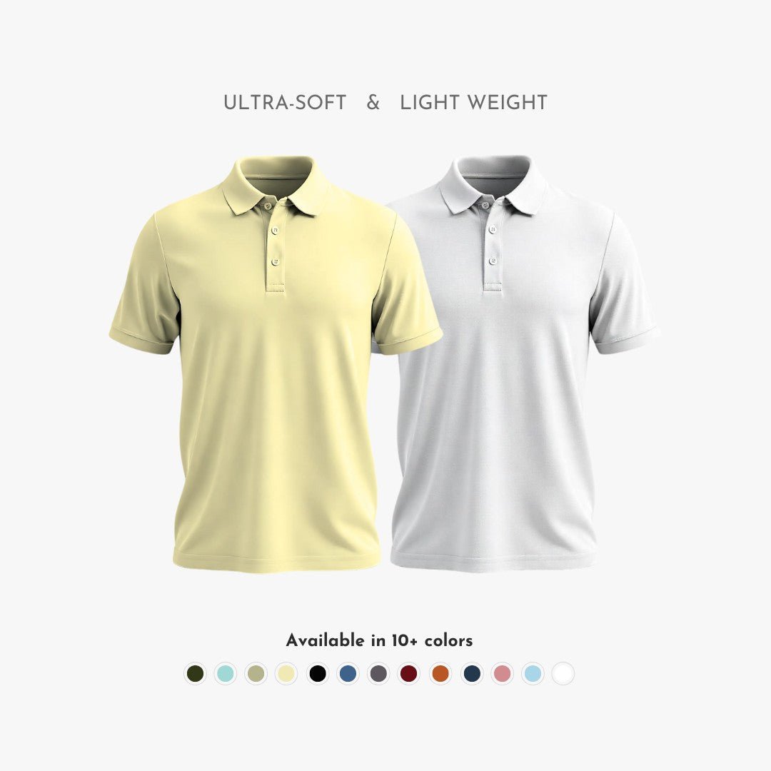Matte Polo - Ultra Soft Combo Pack of 2 Men's Solid Beige & White T-shirts