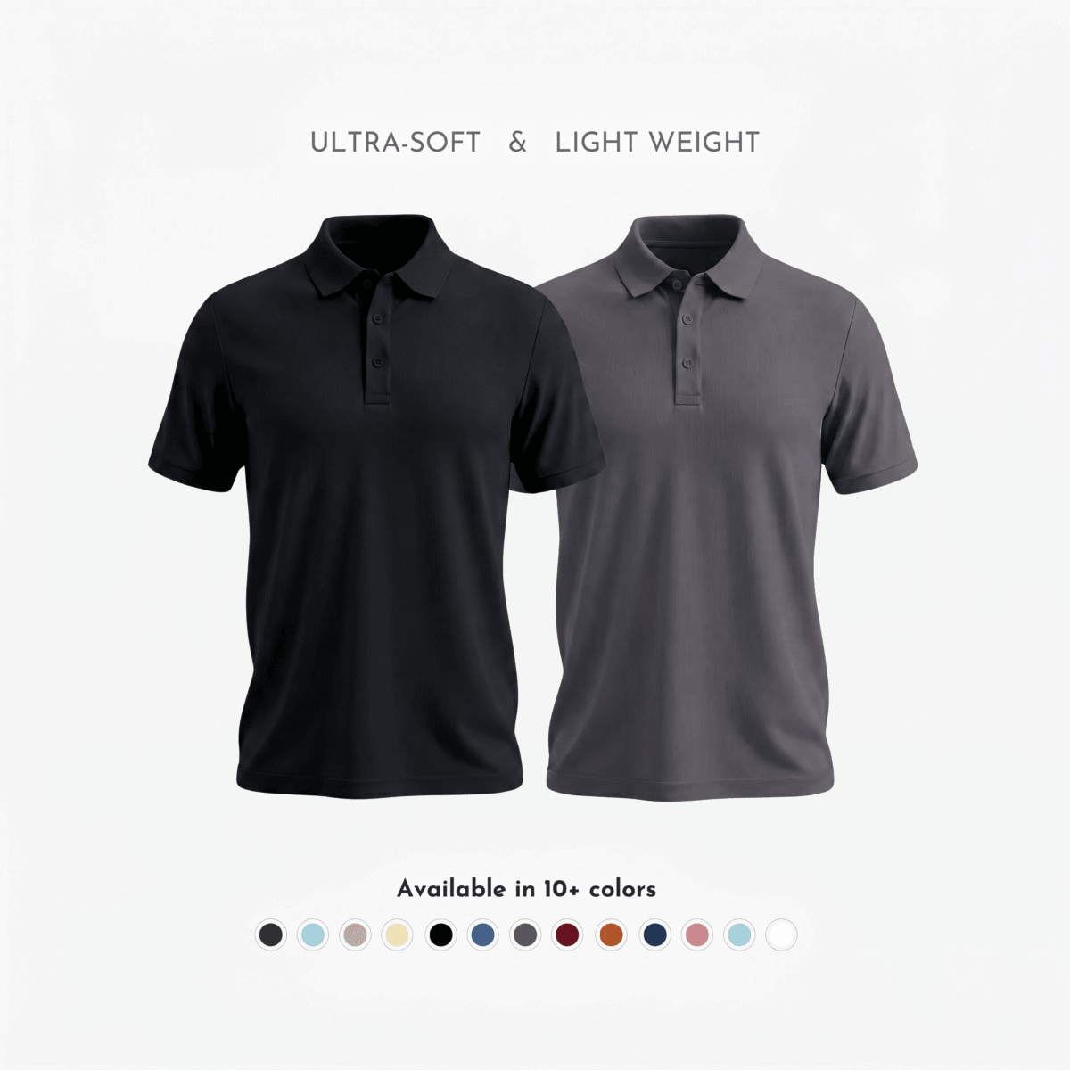 Matte Polo - Ultra Soft Combo Pack of 2 Men's Solid Black & Grey T-shirts