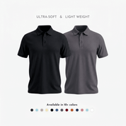 Matte Polo - Ultra Soft Combo Pack of 2 Men's Solid Black & Grey T-shirts