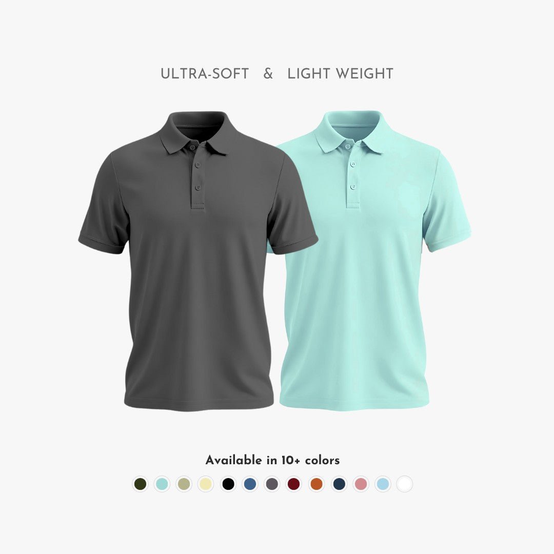 Men's Polo T-Shirt Combo Pack - Ultra Soft Matte Polo Neck in Grey & Mint