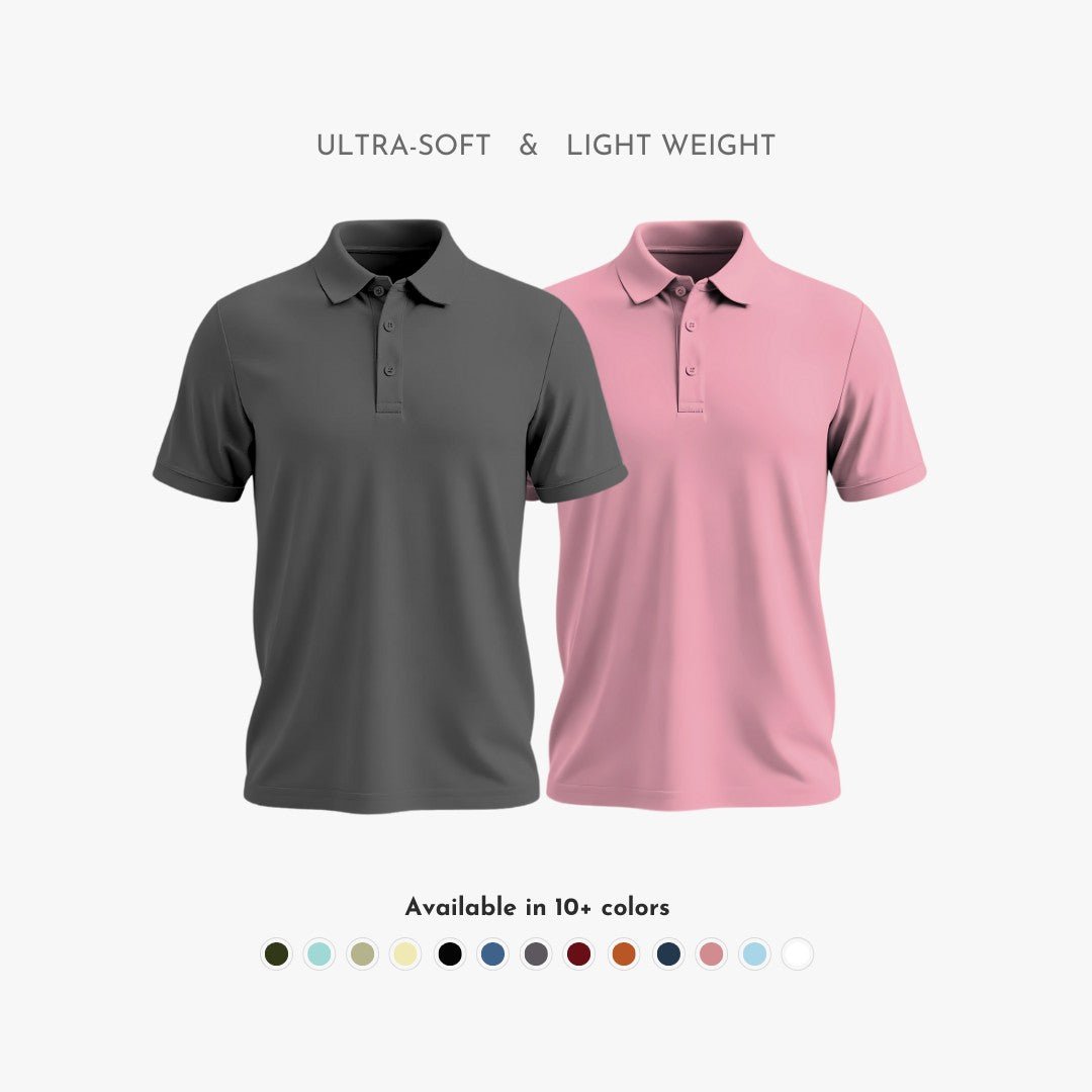 Men's Polo T-Shirt Combo Pack - Ultra Soft Matte Polo Neck in Grey & Rose