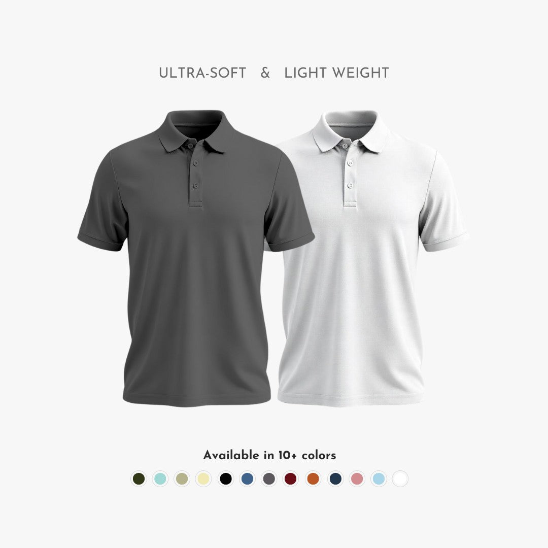 Matte Polo - Ultra Soft Combo Pack of 2 Men's Solid Grey & White T-shirts