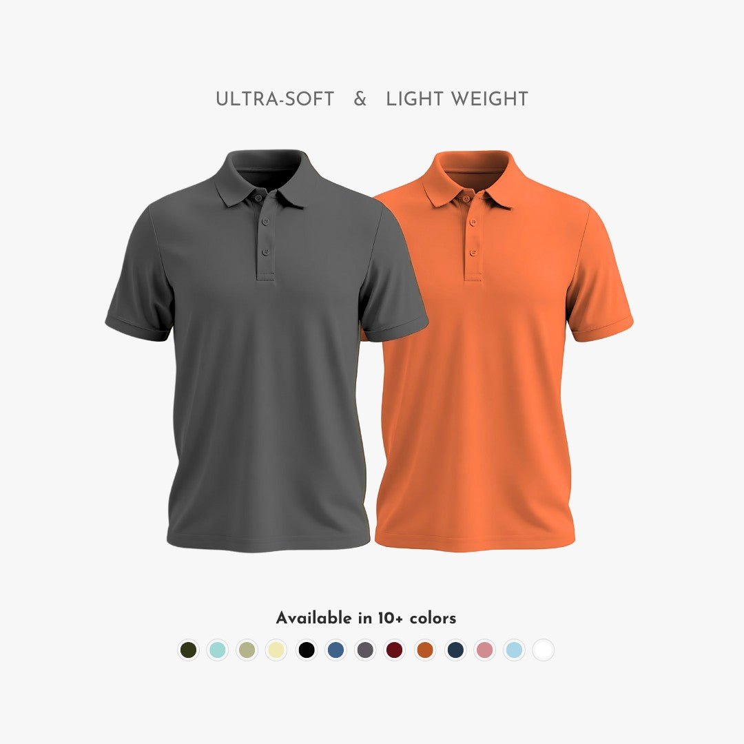 Matte Polo - Ultra Soft Combo Pack of 2 Men's Solid Grey & Wood Orange T-shirts