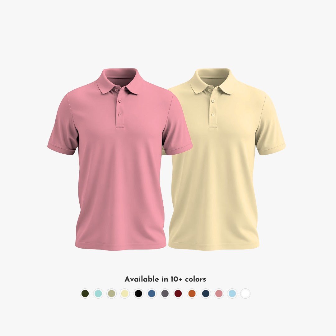 Men's Polo T-Shirt Combo Pack - Ultra Soft Matte Polo Neck in Solid Rose & Beige