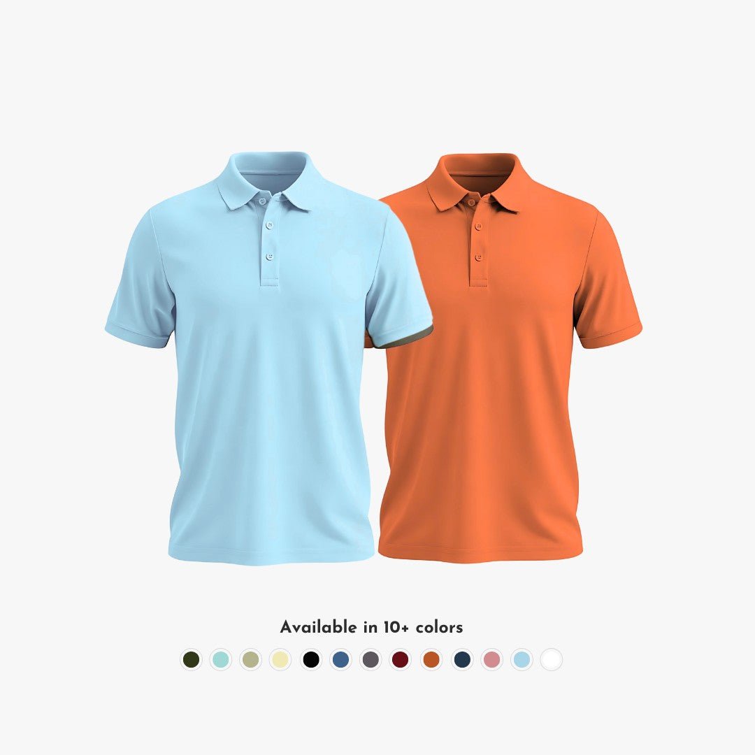 Men's Polo T-Shirt Combo Pack - Ultra Soft Matte Polo Neck in Sky Blue & Wood Orange