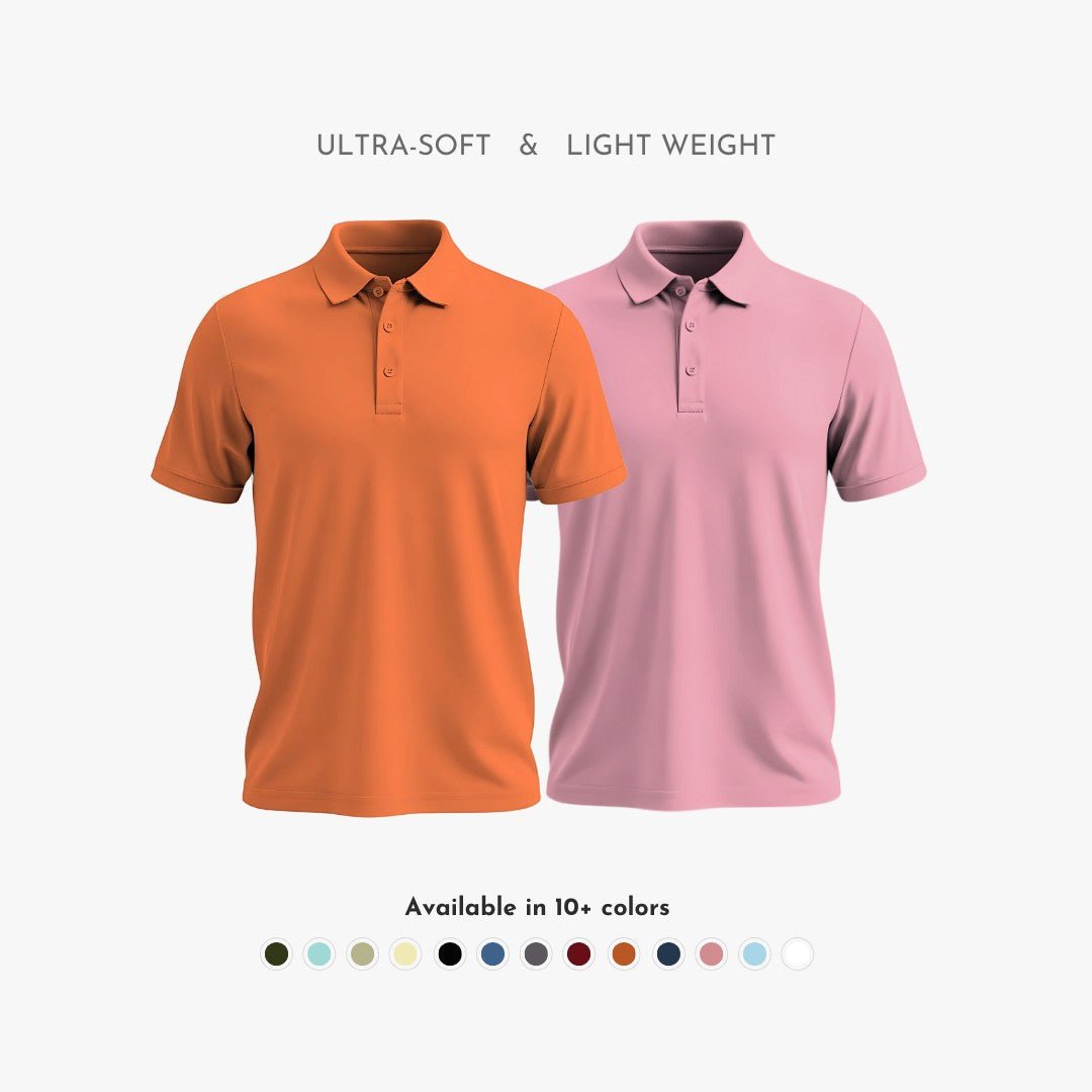 Men's Polo T-Shirt Combo Pack - Ultra Soft Matte Polo Neck in Wood Orange & Rose