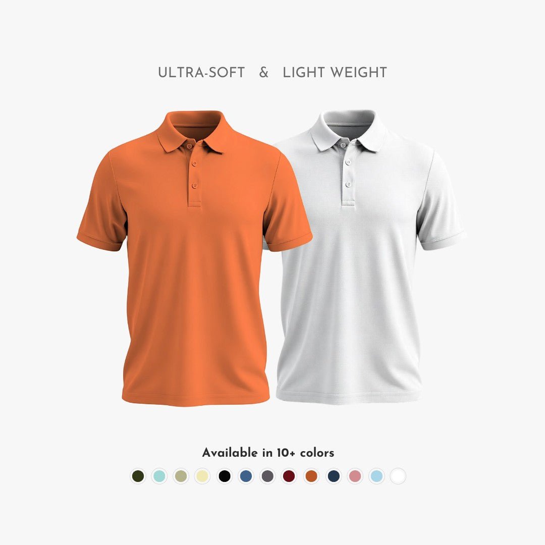 Matte Polo - Ultra Soft Combo Pack of 2 Men's Solid Wood Orange & White T-shirts