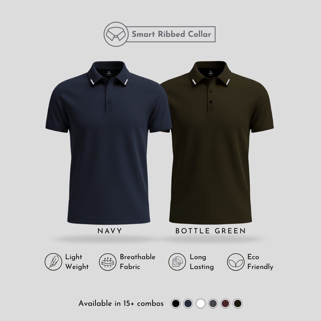 Matte Ultra Soft Polo T-Shirts Combo Pack with Tipping for Men – Navy & Bottle Green