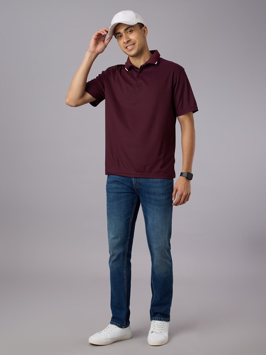 Matte Polo - Ultra Soft Solid Burgundy T-shirt with Tipping for Men