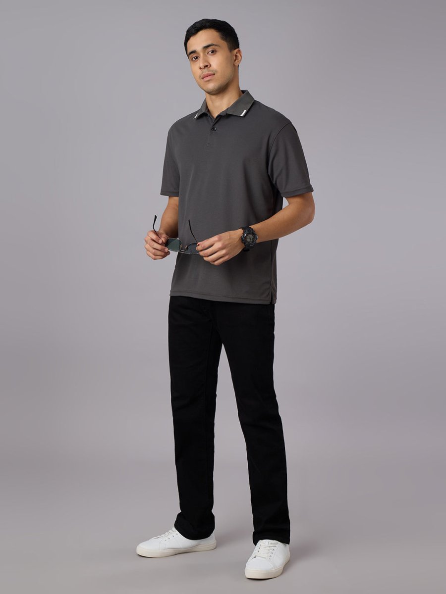 Matte Polo - Ultra Soft Solid Grey T-shirt with Tipping for Men