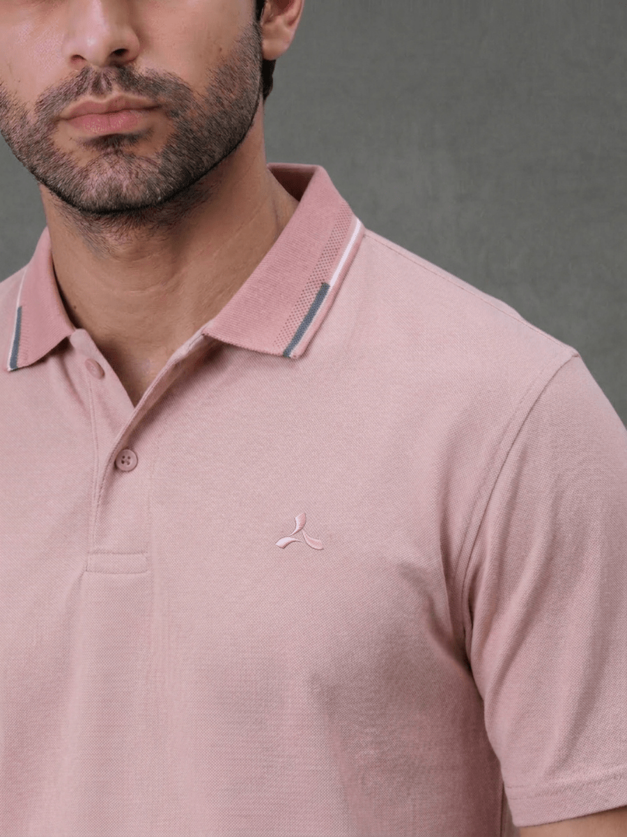 Melange Polo T Shirt for Men in Dusty Rose with Tipping Collar