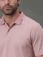 Melange Polo T Shirt for Men in Dusty Rose with Tipping Collar