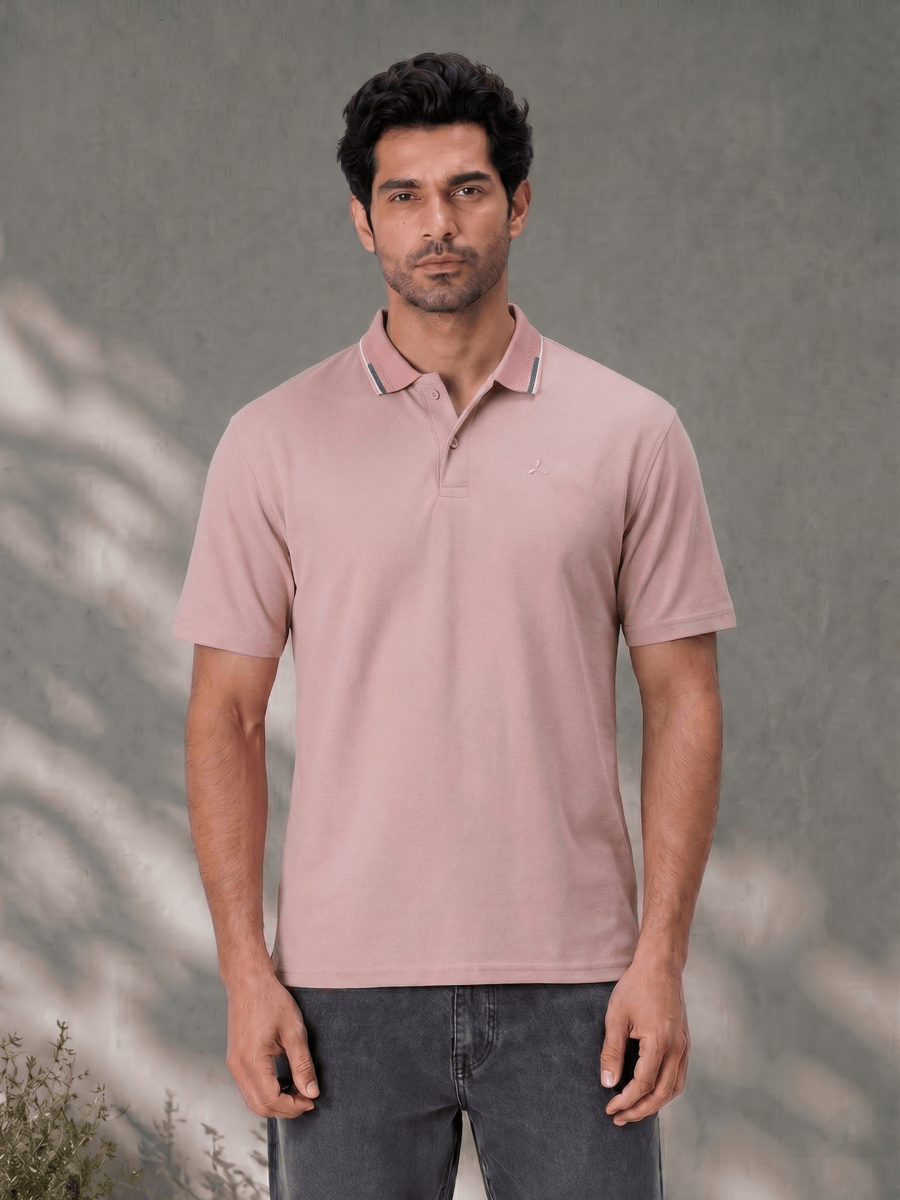 Melange Polo T Shirt for Men in Dusty Rose with Tipping Collar