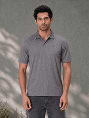 Melange Polo T Shirt for Men in Grey with Tipping Collar