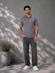 Melange Polo T Shirt for Men in Grey with Tipping Collar