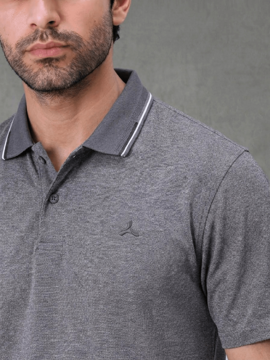 Melange Polo T Shirt for Men in Grey with Tipping Collar