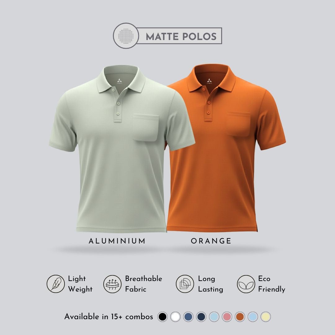 Men's Aluminium & Wood Orange Matte Polo T-Shirt Combo with Pocket