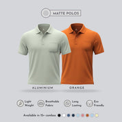 Men's Aluminium & Orange Matte Polo T-Shirt Combo with Pocket