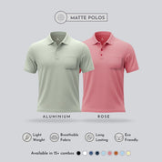Men's Aluminium & Rose Matte Polo T-Shirt Combo with Pocket