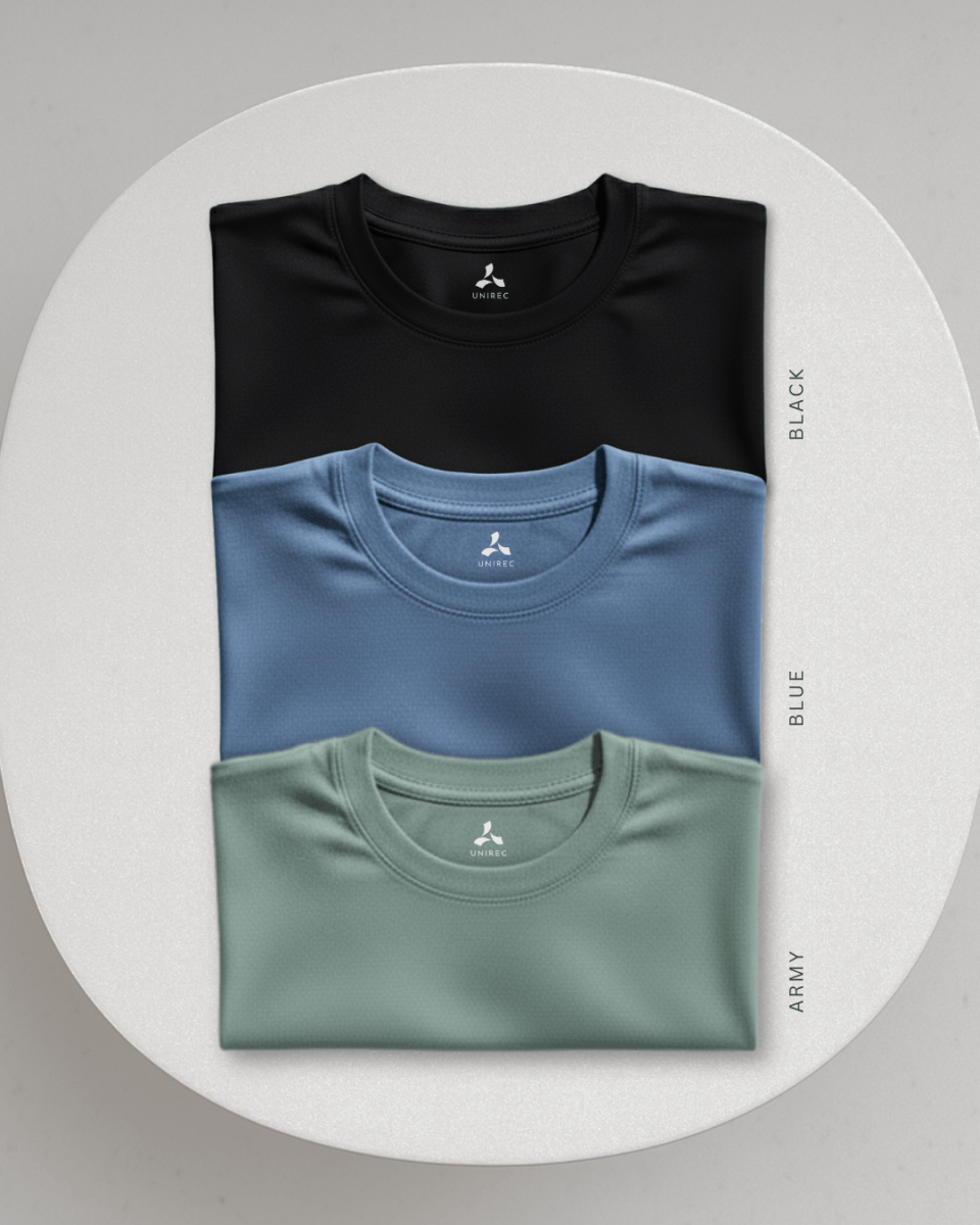 Men's Feather Touch Round Neck T-Shirt Combo - Pack of 3 (Army, Blue and Black)