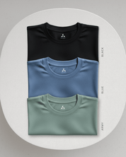 Men's Feather Touch Round Neck T-Shirt Combo - Pack of 3 (Black, Blue and Army)