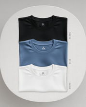 Men's Feather Touch Round Neck T-Shirt Combo - Pack of 3 (Black, Blue and White)