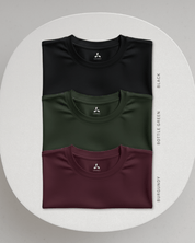 Men's Feather Touch Round Neck T-Shirt Combo - Pack of 3 (Black, Burgundy, Bottle Green)