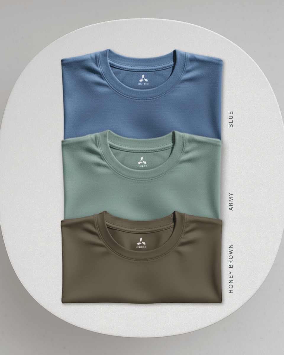 Men's Feather Touch Round Neck T-Shirt Combo - Pack of 3 (Blue, Army and Hony Brown)