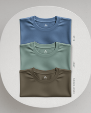 Men's Feather Touch Round Neck T-Shirt Combo - Pack of 3 (Blue, Army and Hony Brown)