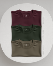 Men's Feather Touch Round Neck T-Shirt Combo - Pack of 3 (Burgundy, Bottle Green and Honey Brown)