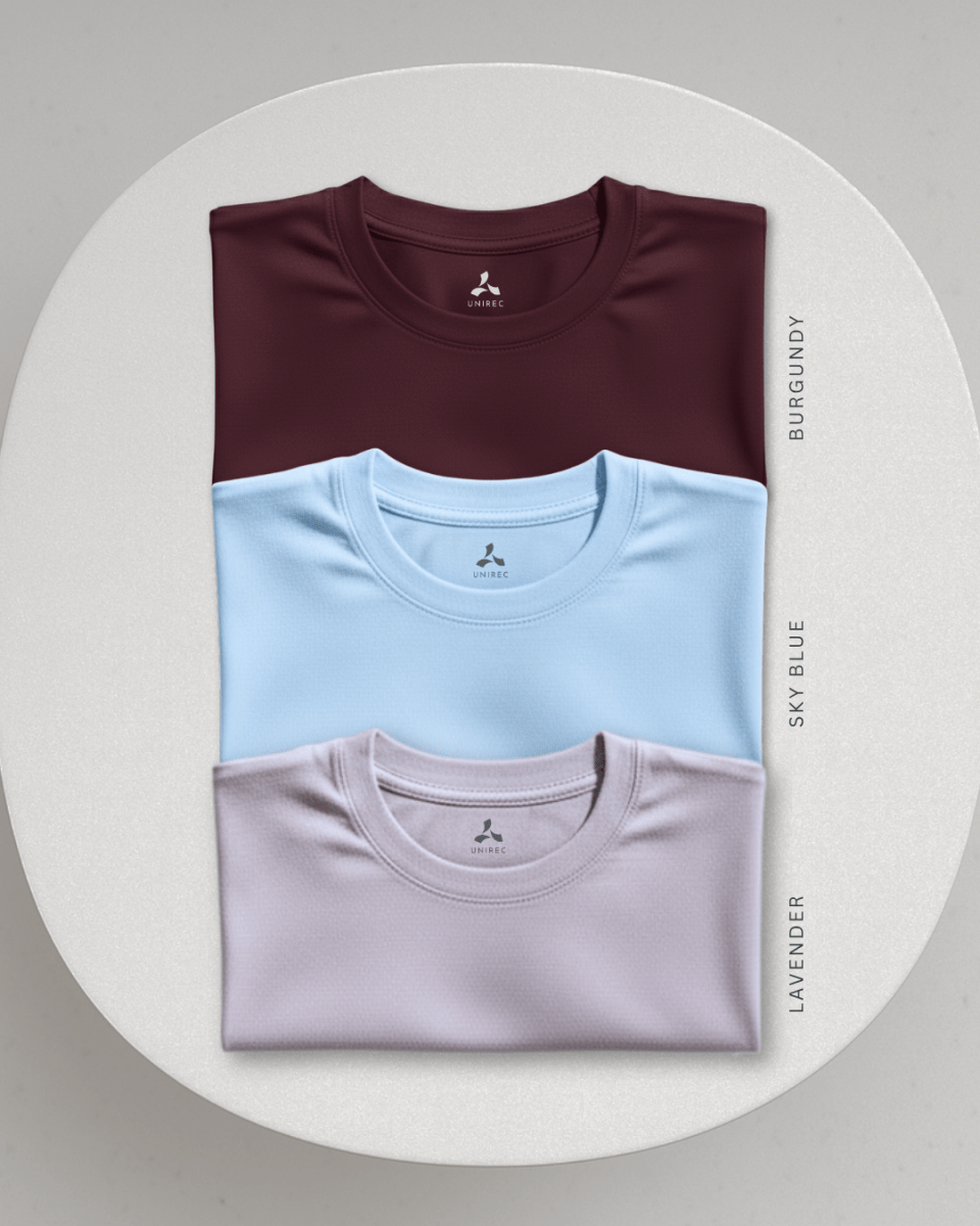 Men's Feather Touch Round Neck T-Shirt Combo - Pack of 3 (Burgundy, Sky Blue and Lavender)