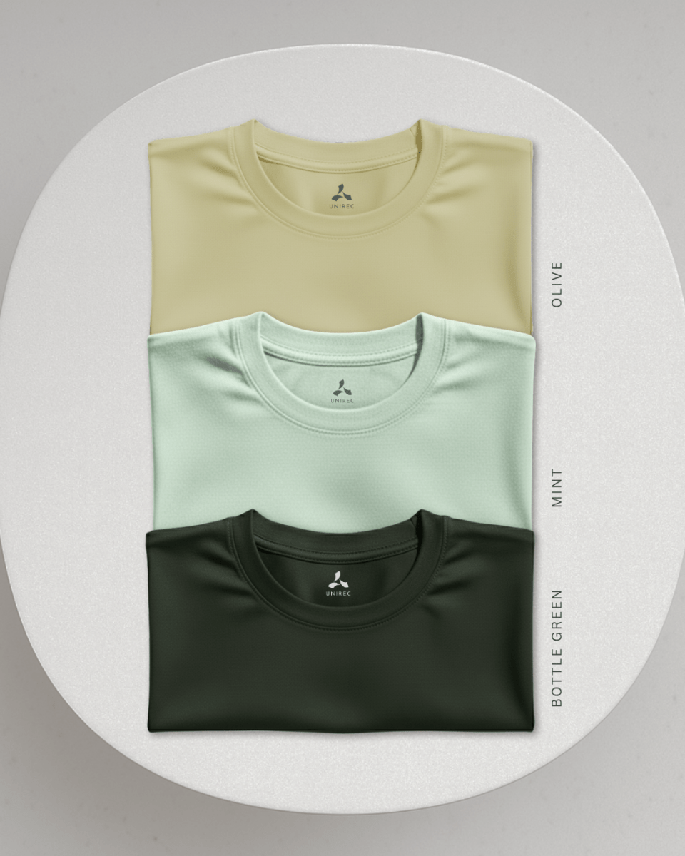 Men's Feather Touch Round Neck T-Shirt Combo - Pack of 3 (Olive, Mint and Bottle Green)