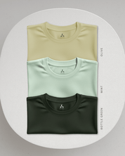 Men's Feather Touch Round Neck T-Shirt Combo - Pack of 3 (Olive, Mint and Bottle Green)