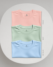 Men's Feather Touch Round Neck T-Shirt Combo - Pack of 3 (Peach, Mint and Sky Blue)