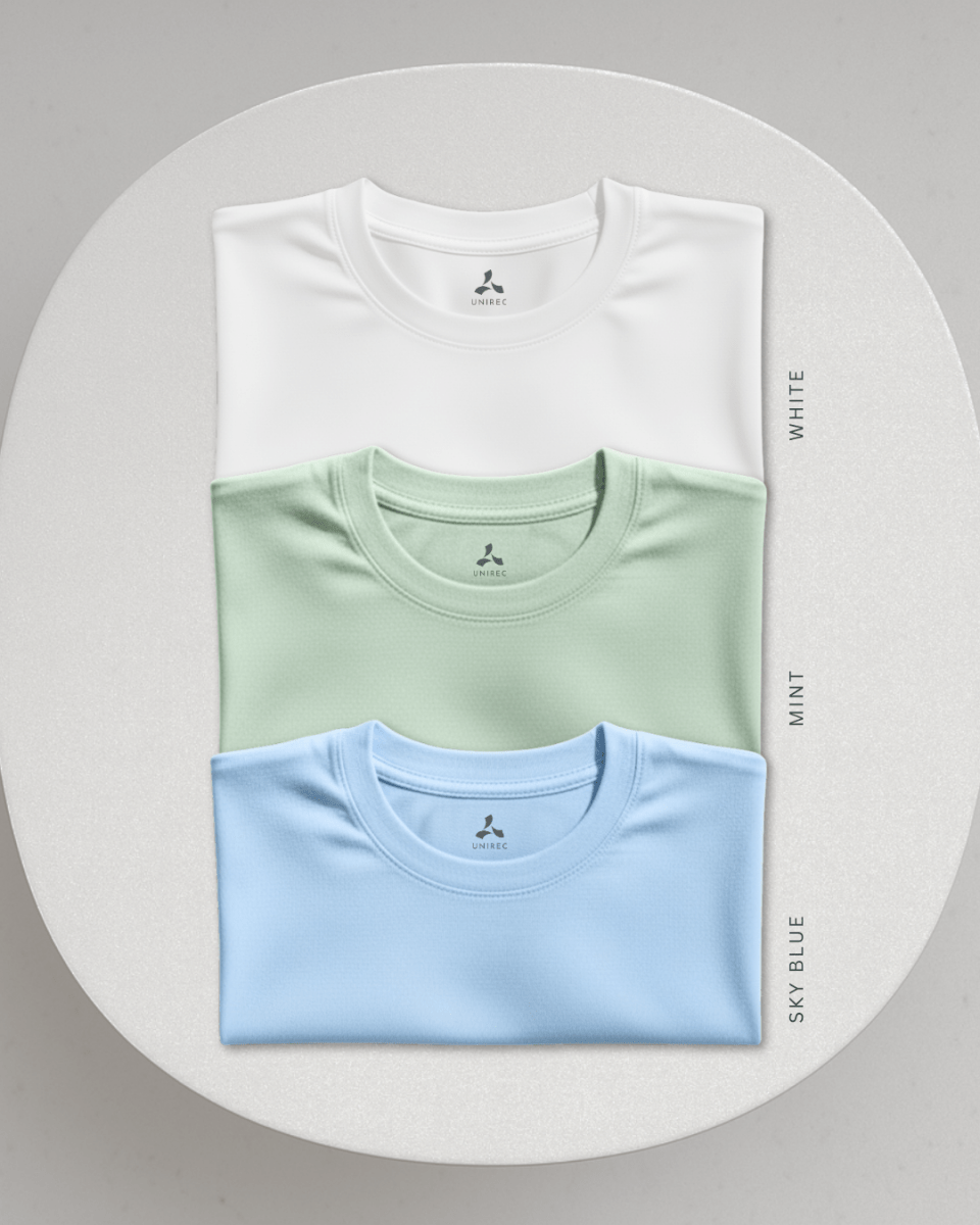 Men's Feather Touch Round Neck T-Shirt Combo - Pack of 3 (White, Mint and Sky Blue)