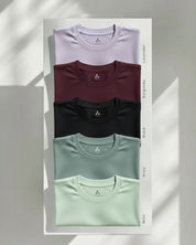 Men's Feather Touch Round Neck T-Shirt Combo - Pack of 5 (Lavender, Burgundy, Black, Army & Mint Color