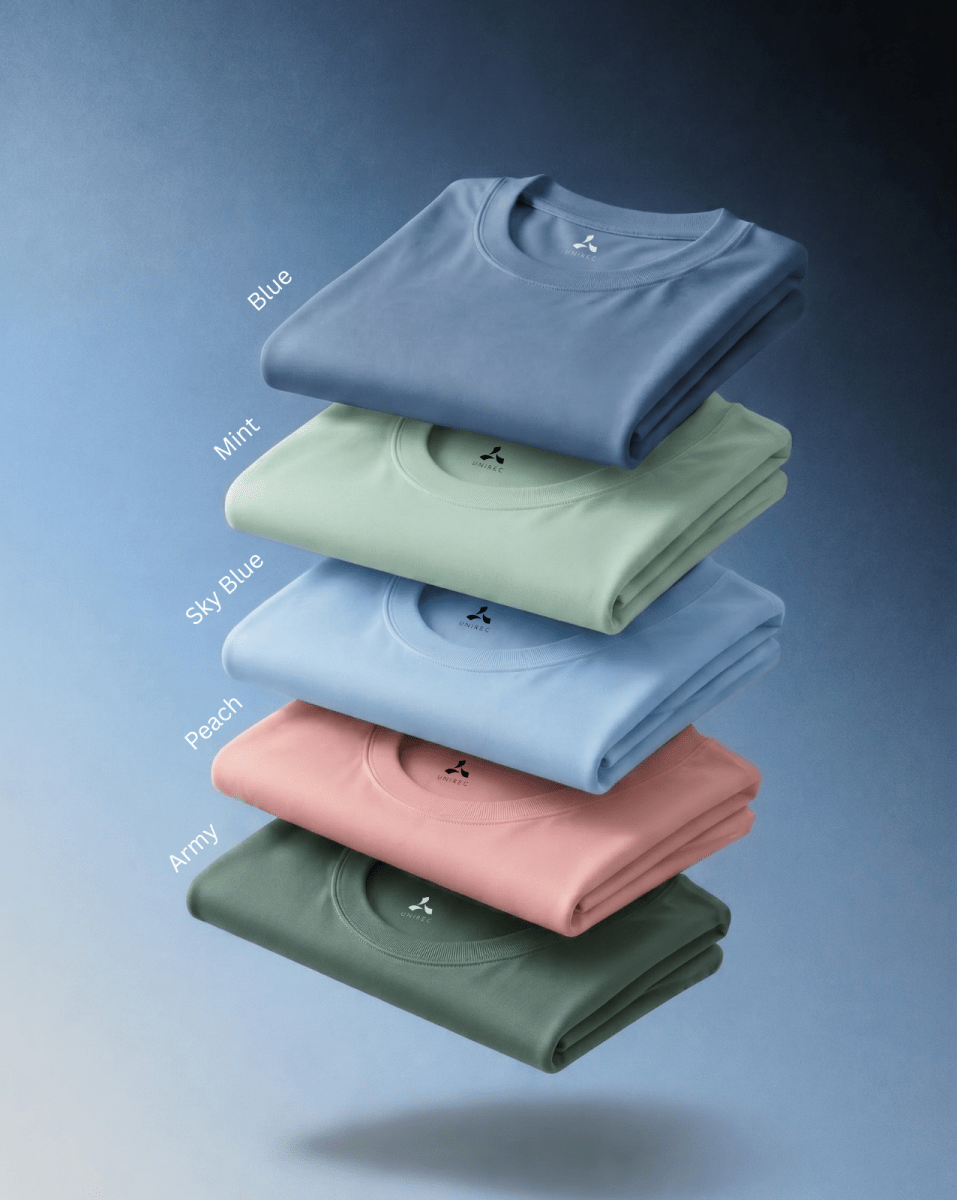 Men’s Feather Touch Round Neck T-Shirt Combo Pack of 5 – Blue, Mint, Sky Blue, Peach & Army